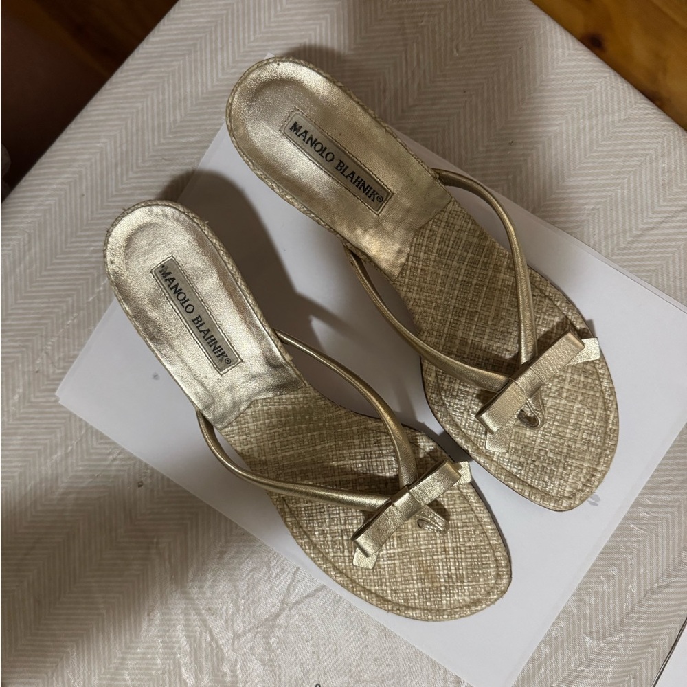 Manolo Blahnik Gold Sandals with Criss-Cross Straps